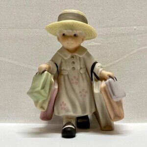 Vintage Enesco 1998 Pretty As A Picture Little Girl + Shopping Bags #375934 Mint